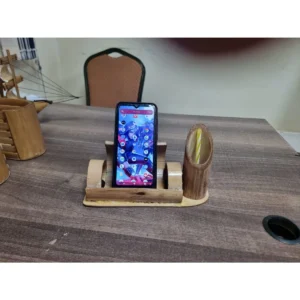 Bamboo phone stand and pen storage